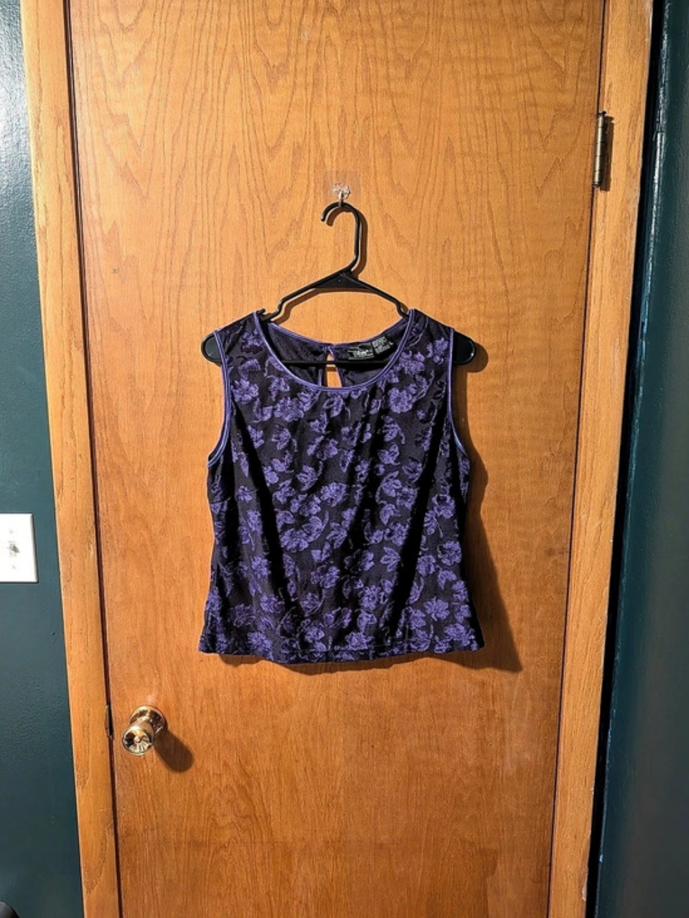 Floral Velvet Tank Top in Purple & Black Large Like New Goth